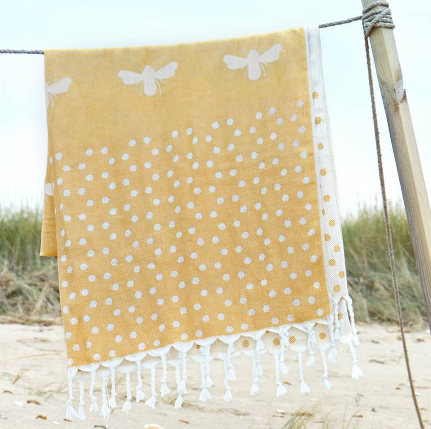 Sophie Allport Cotton Hammam Beach Towel/ Blanket, Bees