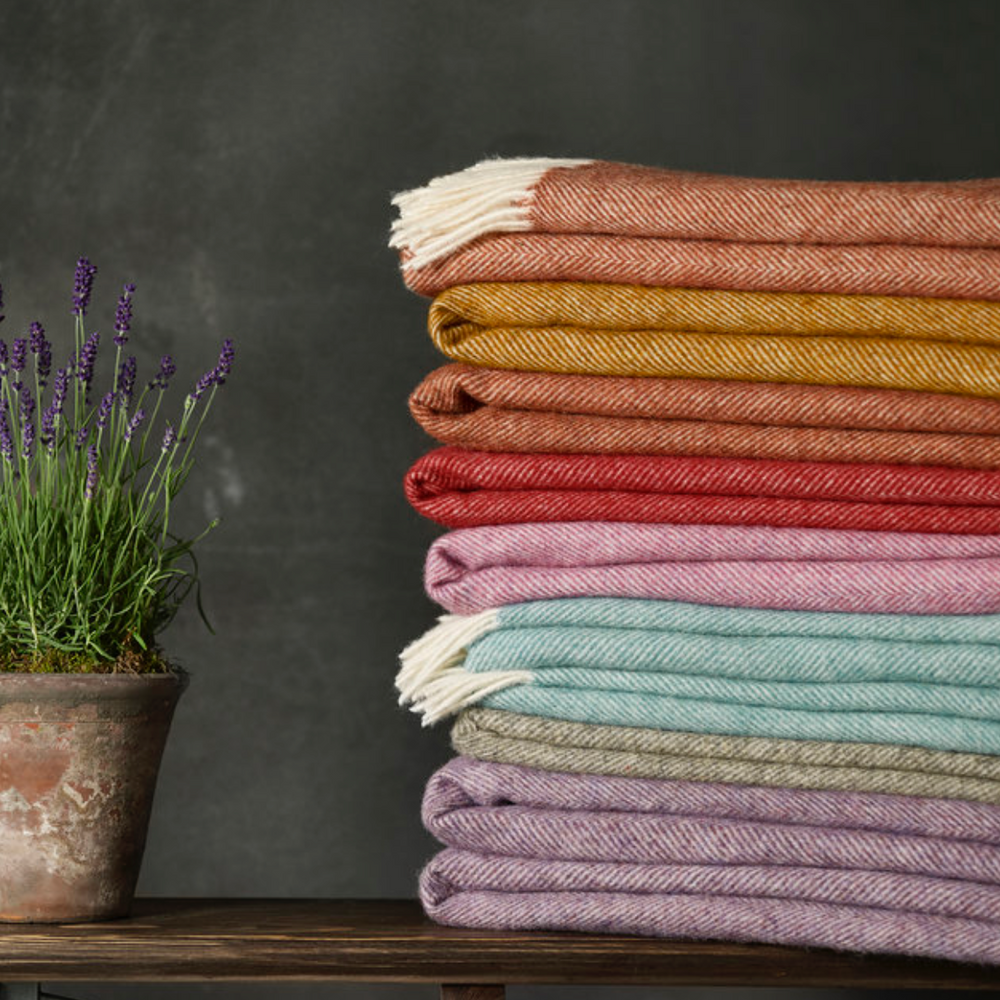 Bronte By Moon Herringbone Pure New Wool Throw, Red