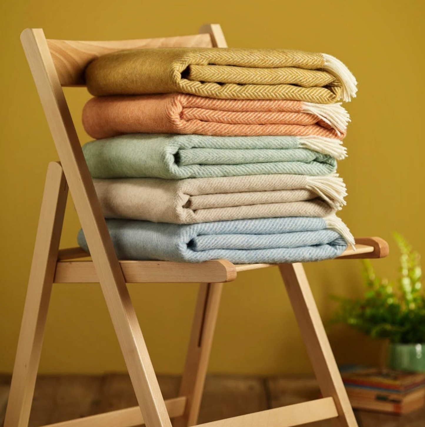 Bronte By Moon Herringbone Merino Wool Throw Blanket, Natural