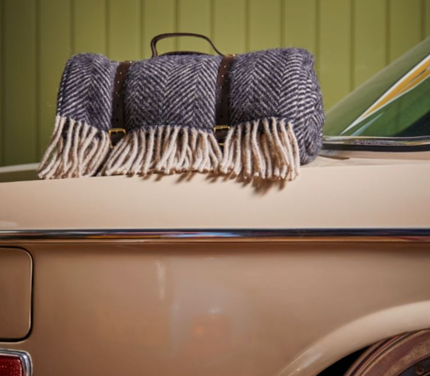 Tweedmill Polo Pure Wool Knitted Picnic Blanket, Herringbone Charcoal