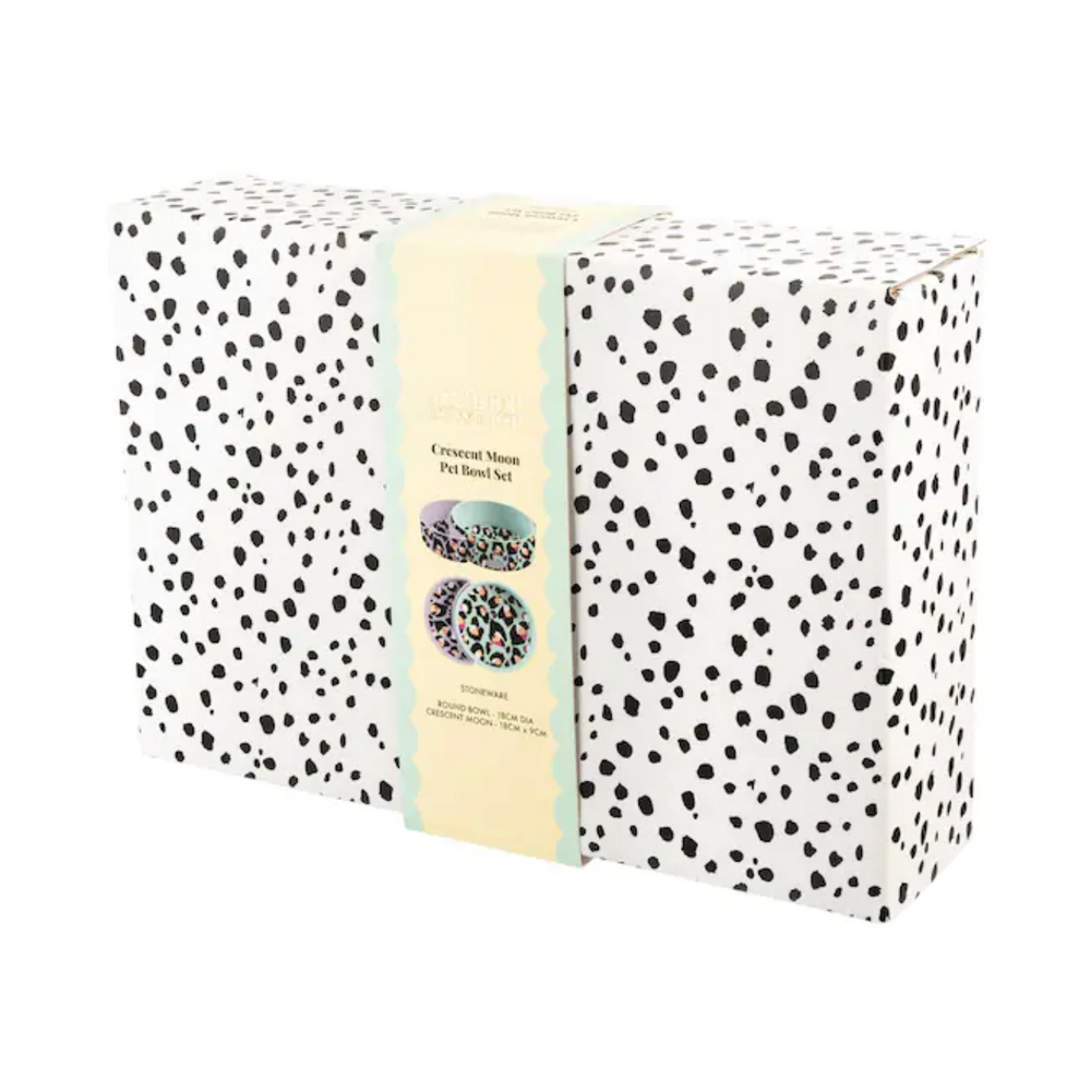 Eleanor Bowmer Ceramic Half Moon Pet Bowl,Leopard (Set Of 2)