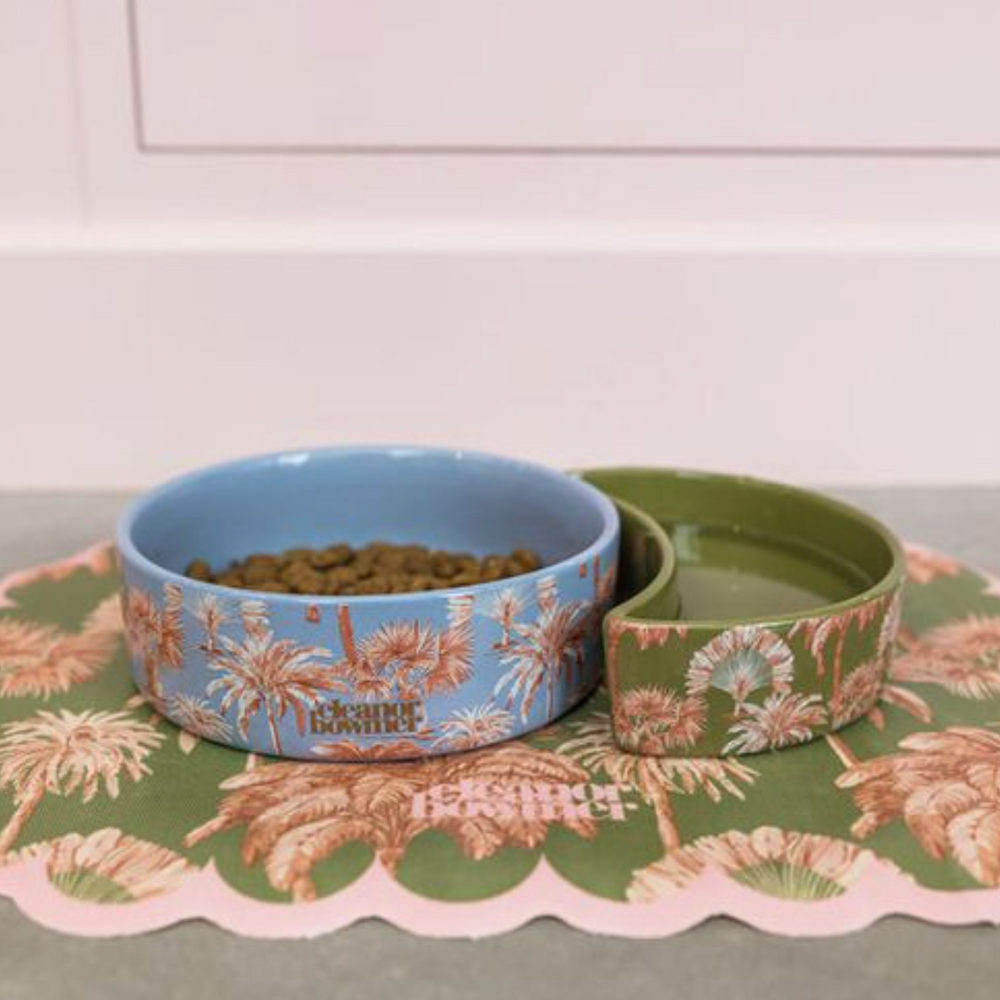 Eleanor Bowmer Ceramic Half Moon Pet Bowl, Sunset palms(Set Of 2)