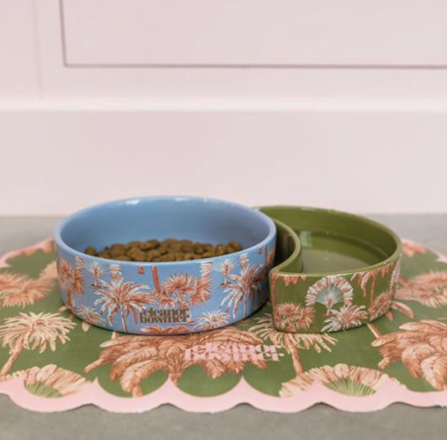 Eleanor Bowmer Ceramic Half Moon Pet Bowl, Sunset palms(Set Of 2)