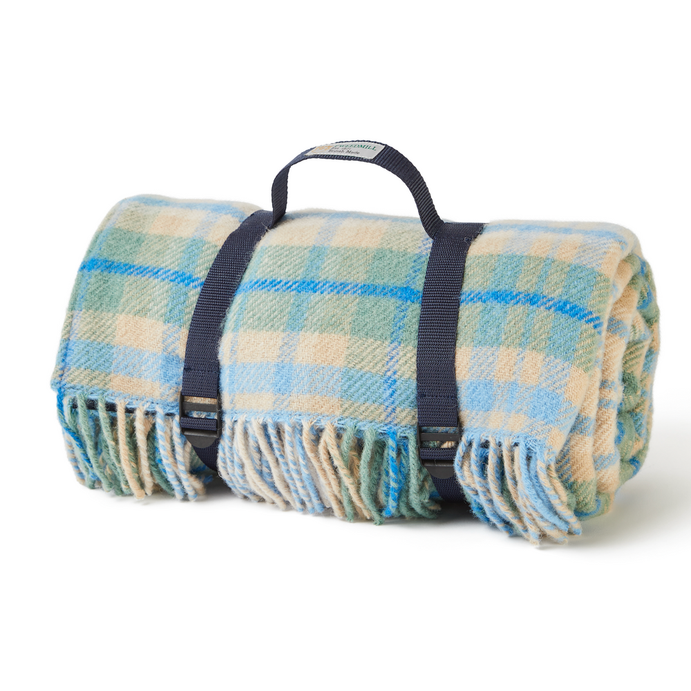 Tweedmill Polo Pure Wool Knitted Picnic Blanket, Cottage Blue