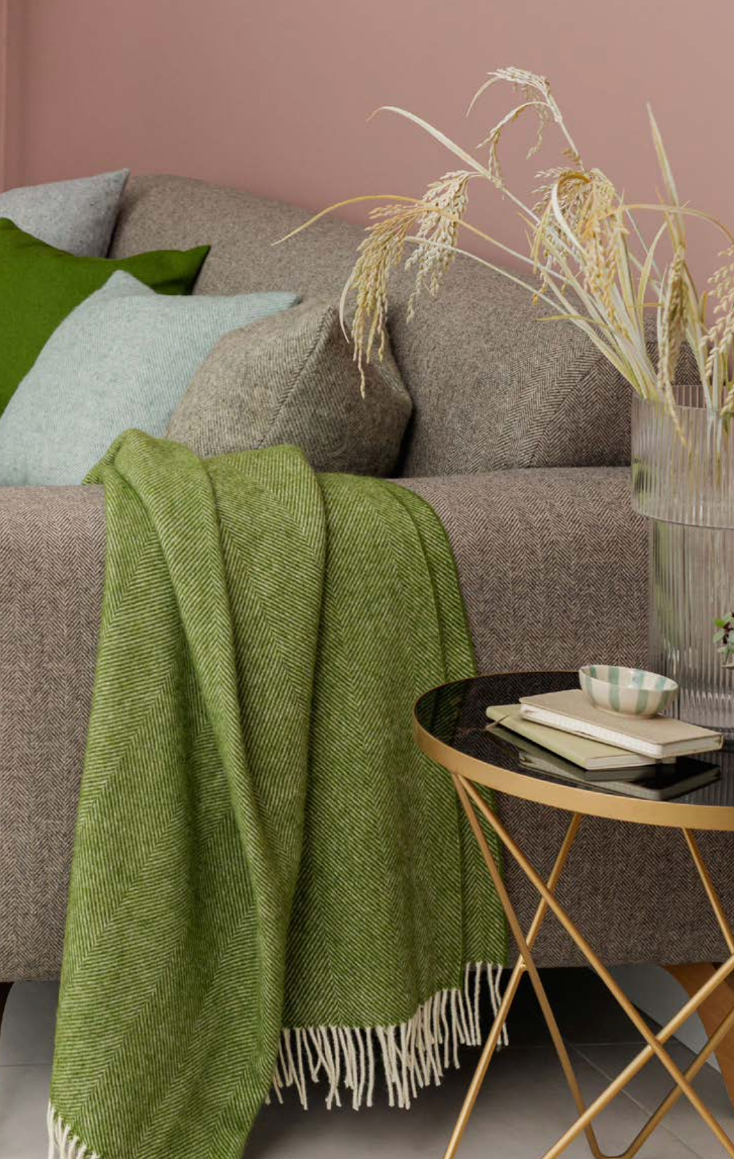 Bronte By Moon Herringbone Shetland Wool Throw Blanket, Apple