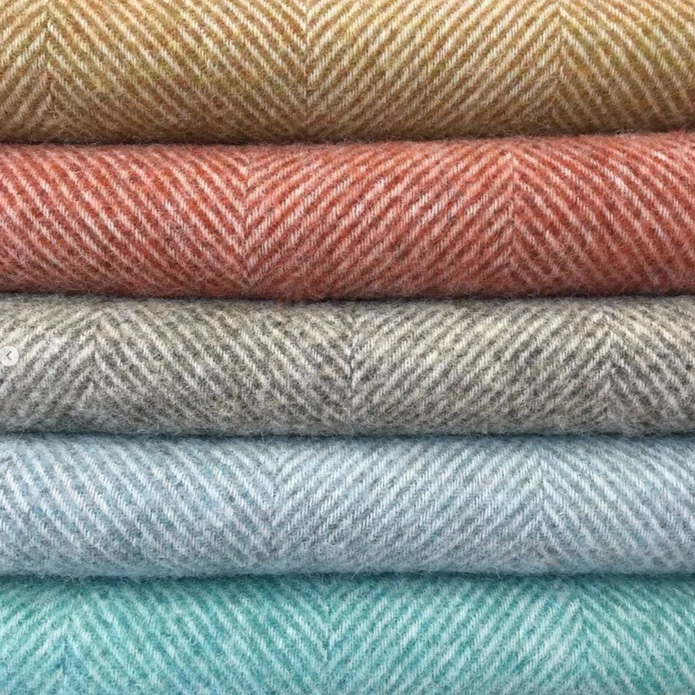 Bronte By Moon Herringbone Pure New Wool Throw, Aqua