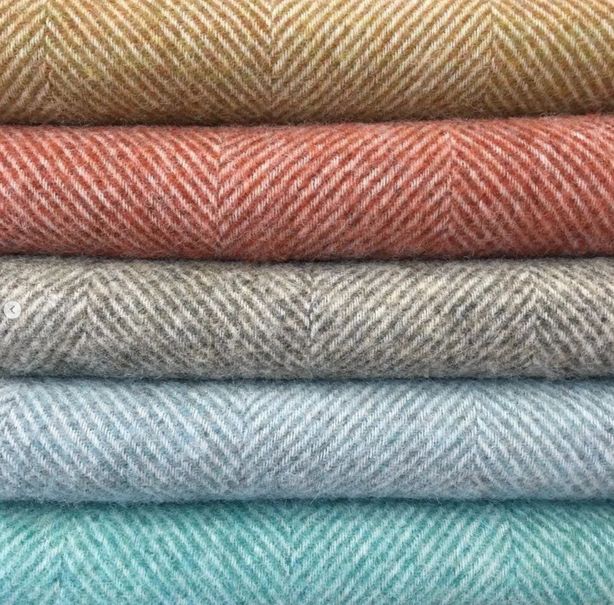 Bronte By Moon Herringbone Pure New Wool Throw, Vintage Grey