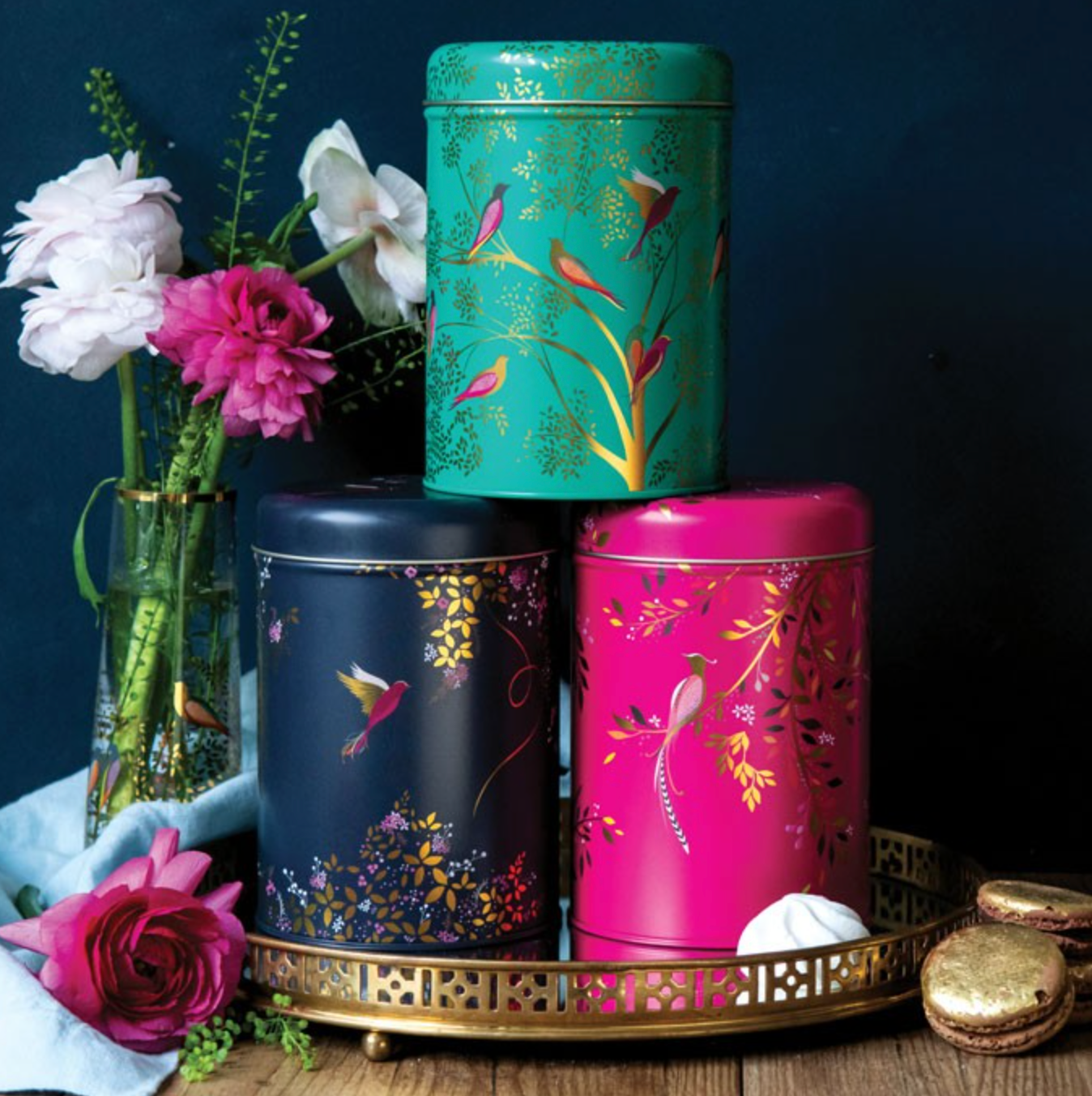 Sara Miller Round Storage Canisters Chelsea, Birds Of Paradise ( Set of 3)