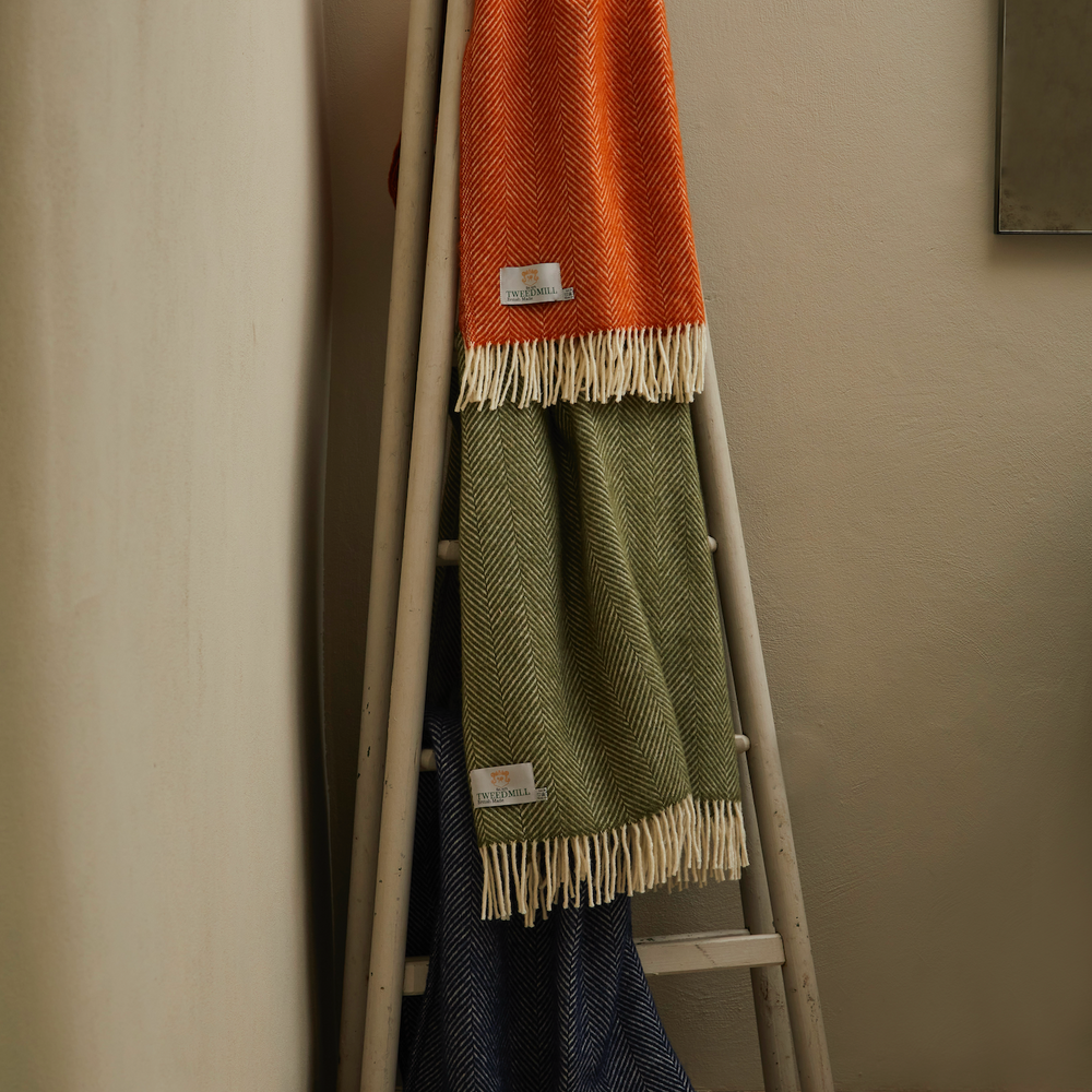 Tweedmill Fishbone Pure New Wool Throw, Cinnamon