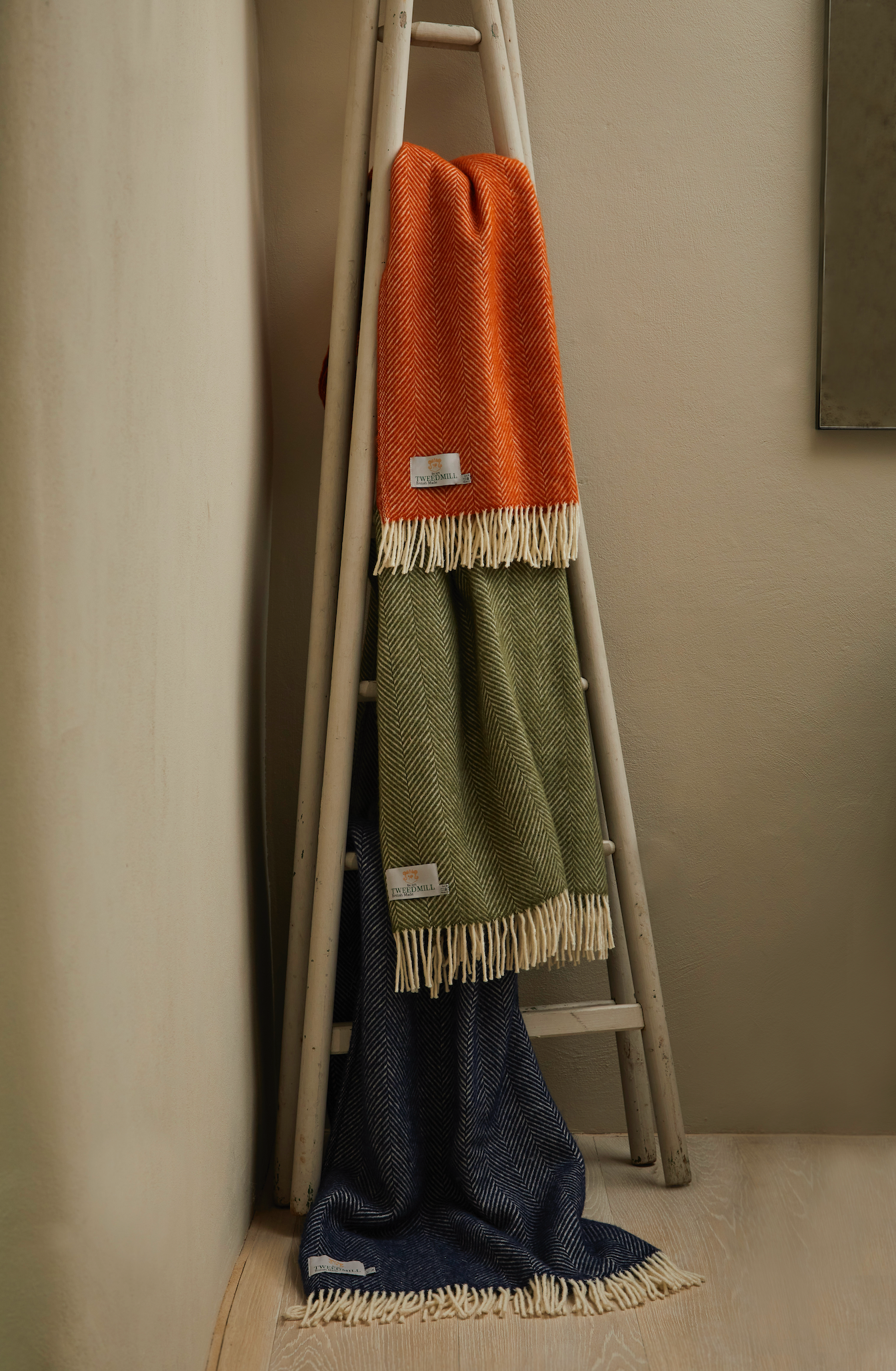 Tweedmill Fishbone Pure New Wool Throw Blanket, Cinnamon