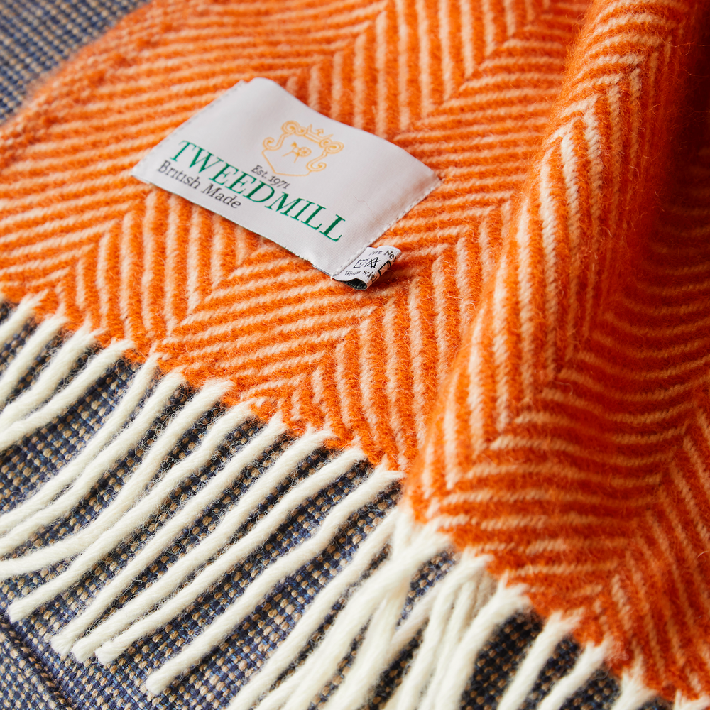 Tweedmill Fishbone Pure New Wool Throw, Cinnamon