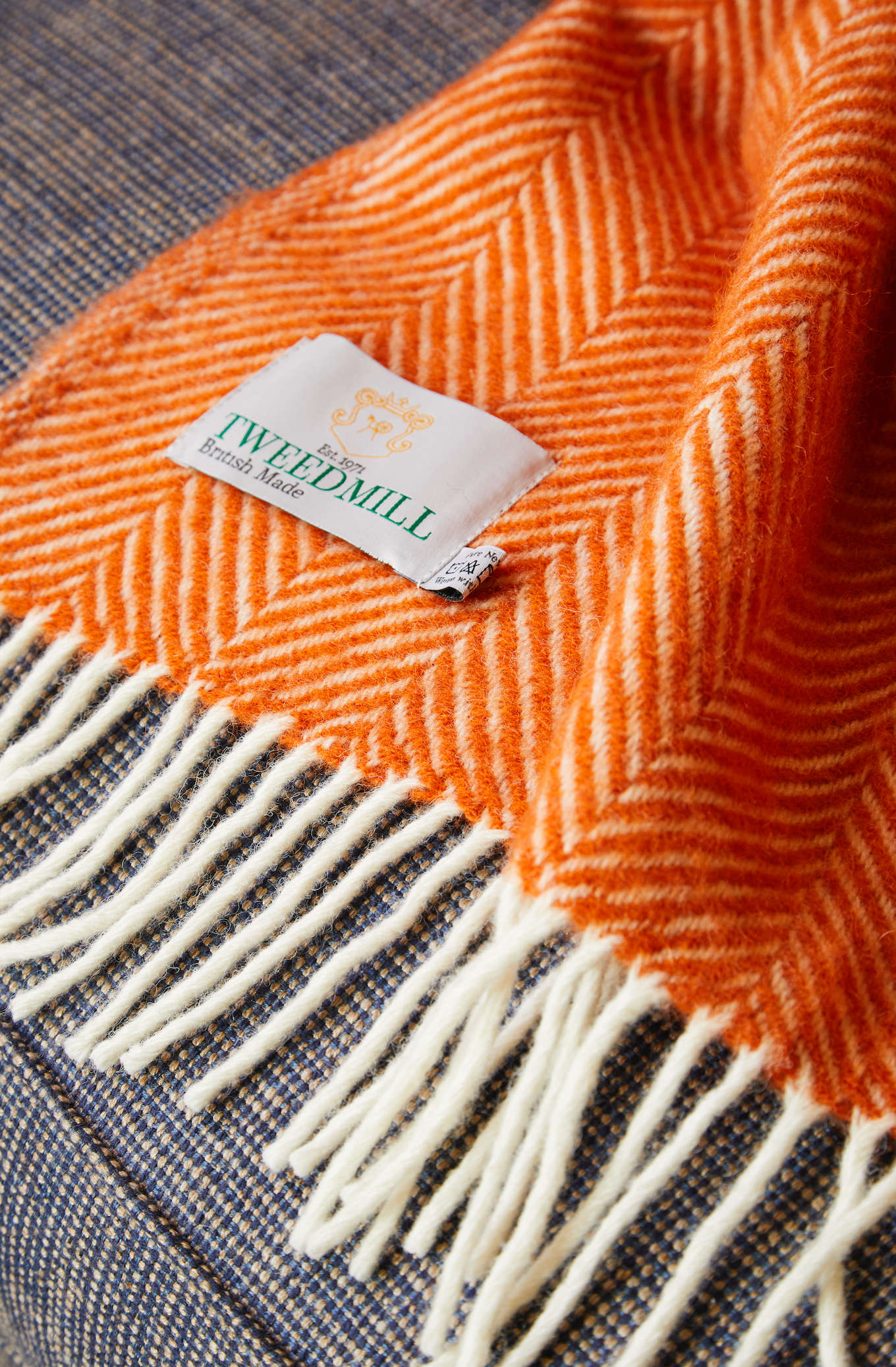 Tweedmill Fishbone Pure New Wool Throw Blanket, Cinnamon