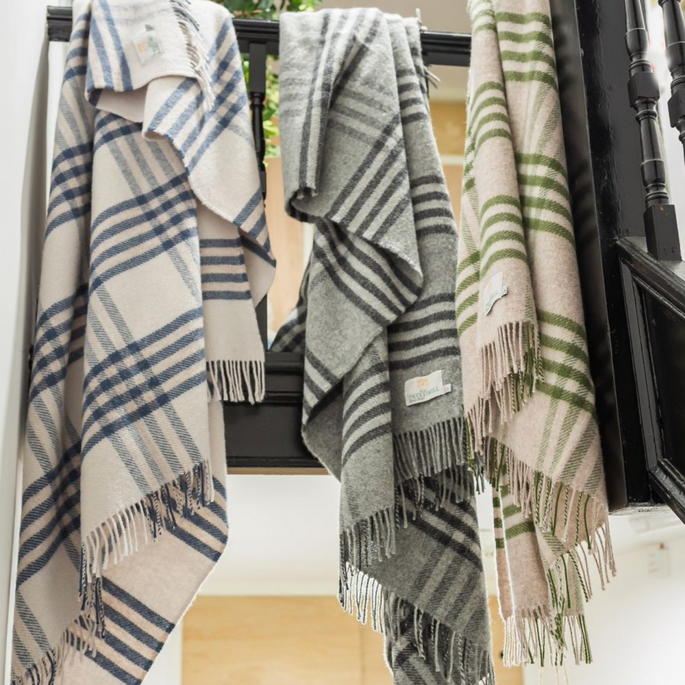 Tweedmill Hex Check Pure New Wool Throw, Slate Blue