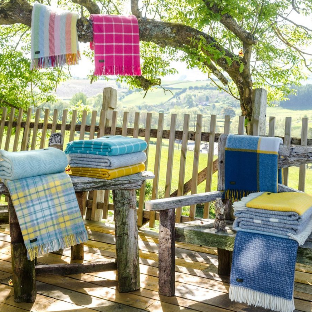 Tweedmill Cottage Check Pure New Wool Throw, Ocean