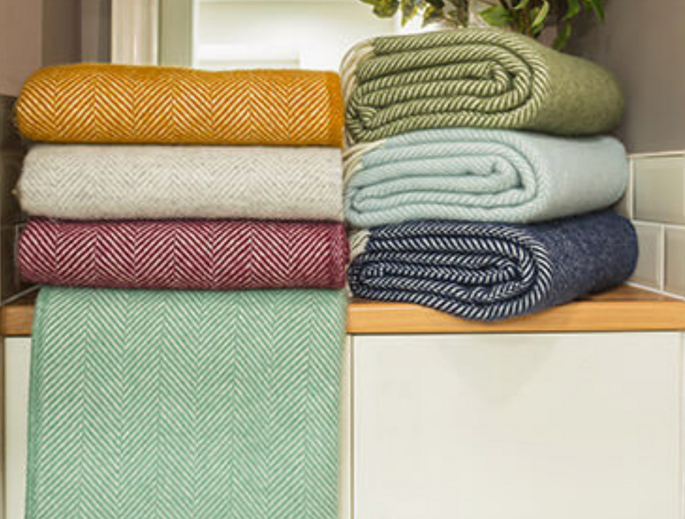 Tweedmill Fishbone Pure New Wool Throw, Sea Green