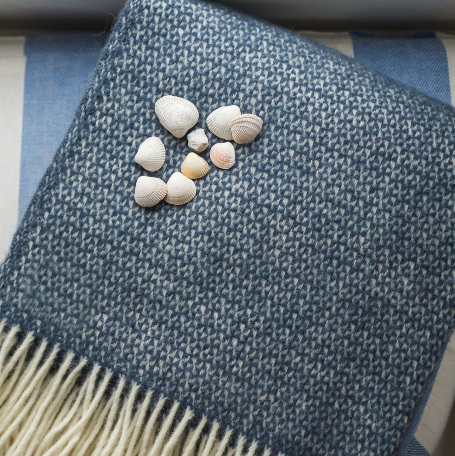 Tweedmill Illusion Pure New Wool Throw Blanket, Blue Slate