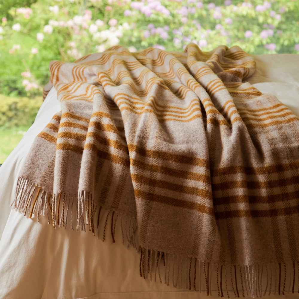 Tweedmill Hex Check Pure New Wool Throw, English Mustard