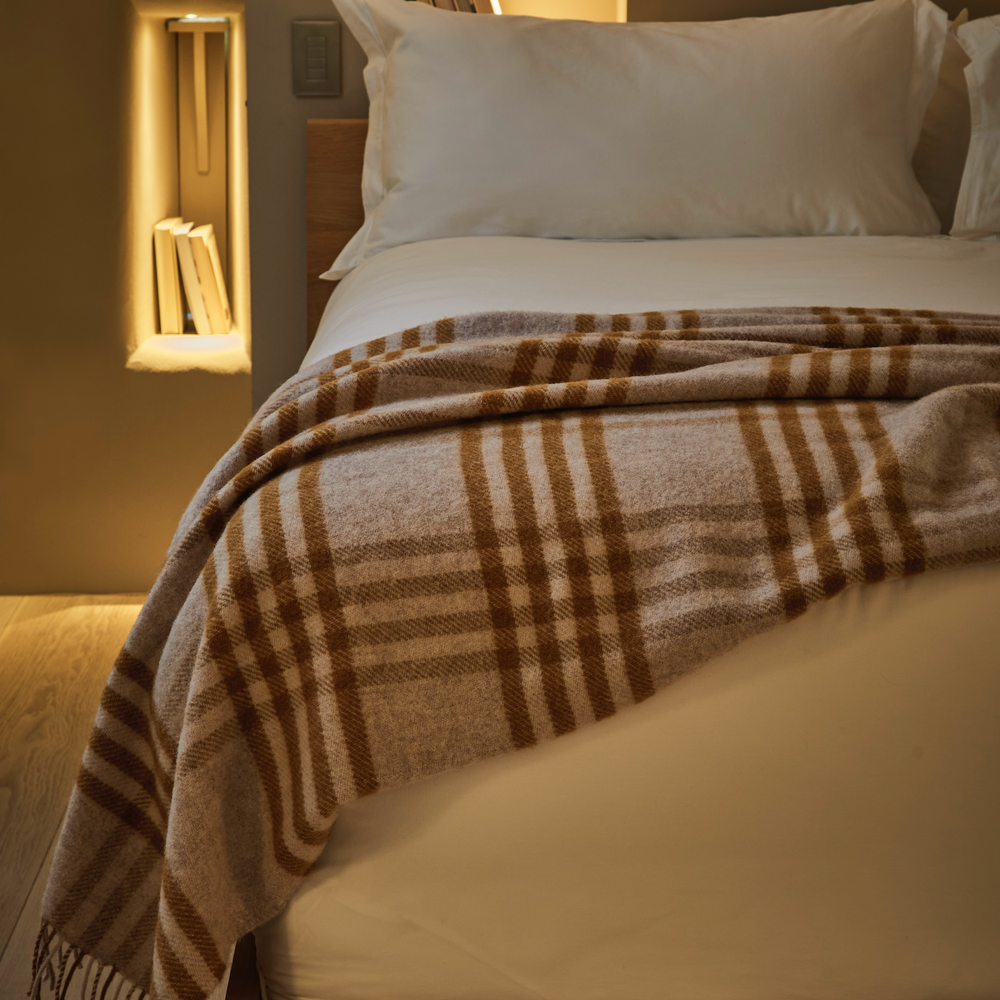 Tweedmill Hex Check Pure New Wool Throw, English Mustard