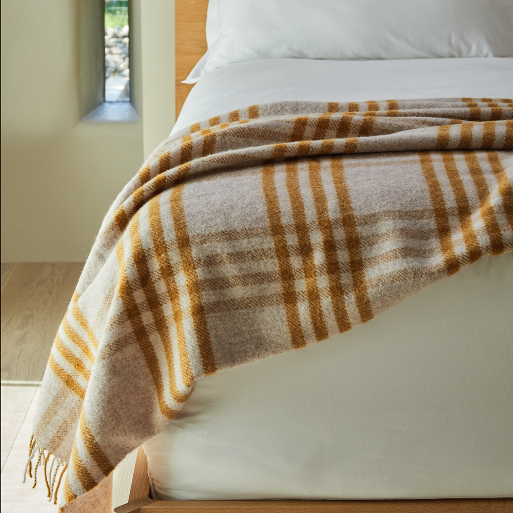 Tweedmill Hex Check Pure New Wool Throw, English Mustard
