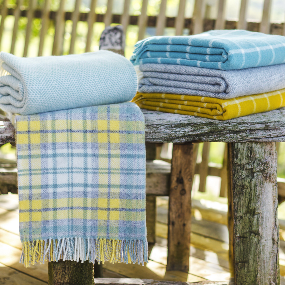 Tweedmill Cottage Check Pure New Wool Throw, Ocean