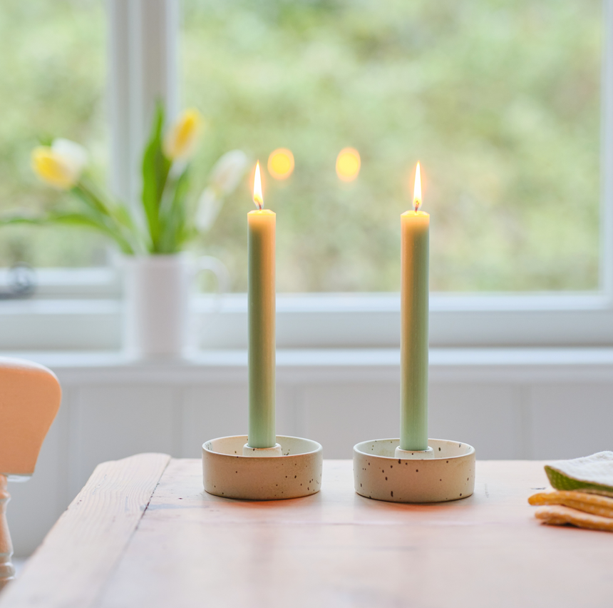 St Eval White Speckled candle holder