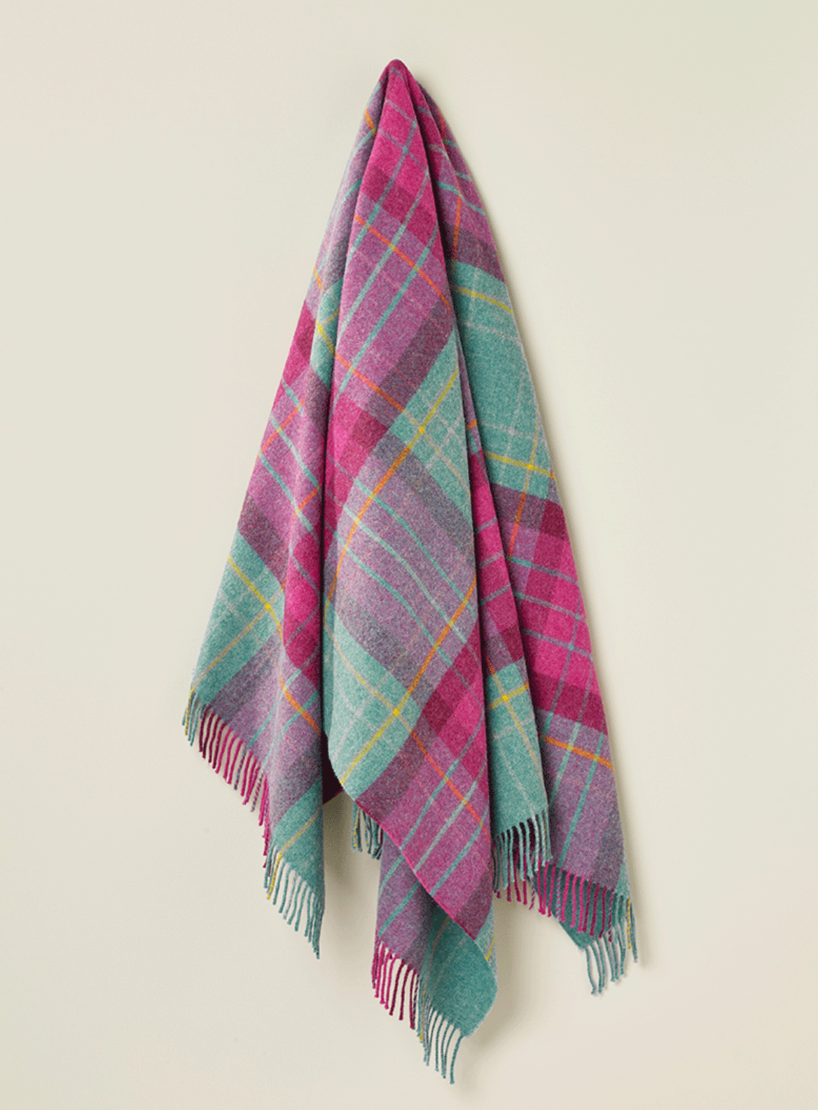 Bronte By Moon Saltburn Shetland Wool Throw Blanket, Cerise & Mint