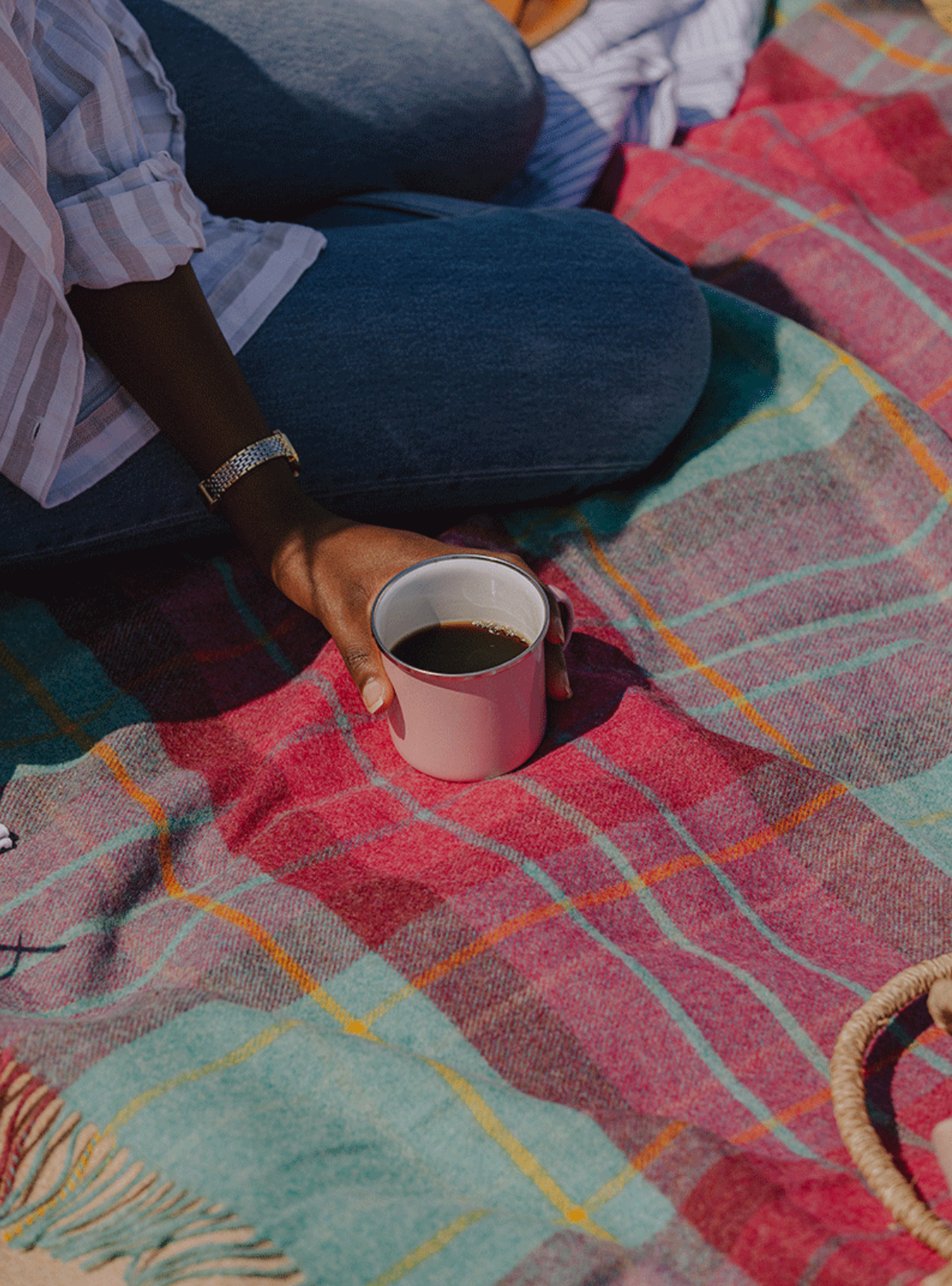 Bronte By Moon Saltburn Shetland Wool Throw Blanket, Cerise & Mint
