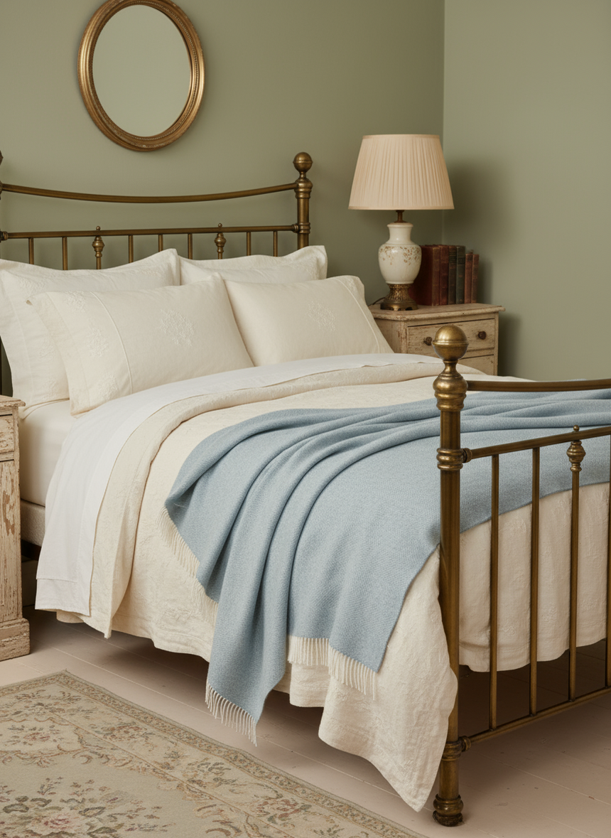 Bronte By Moon Herringbone Shetland Wool Throw, Duck Egg Blue