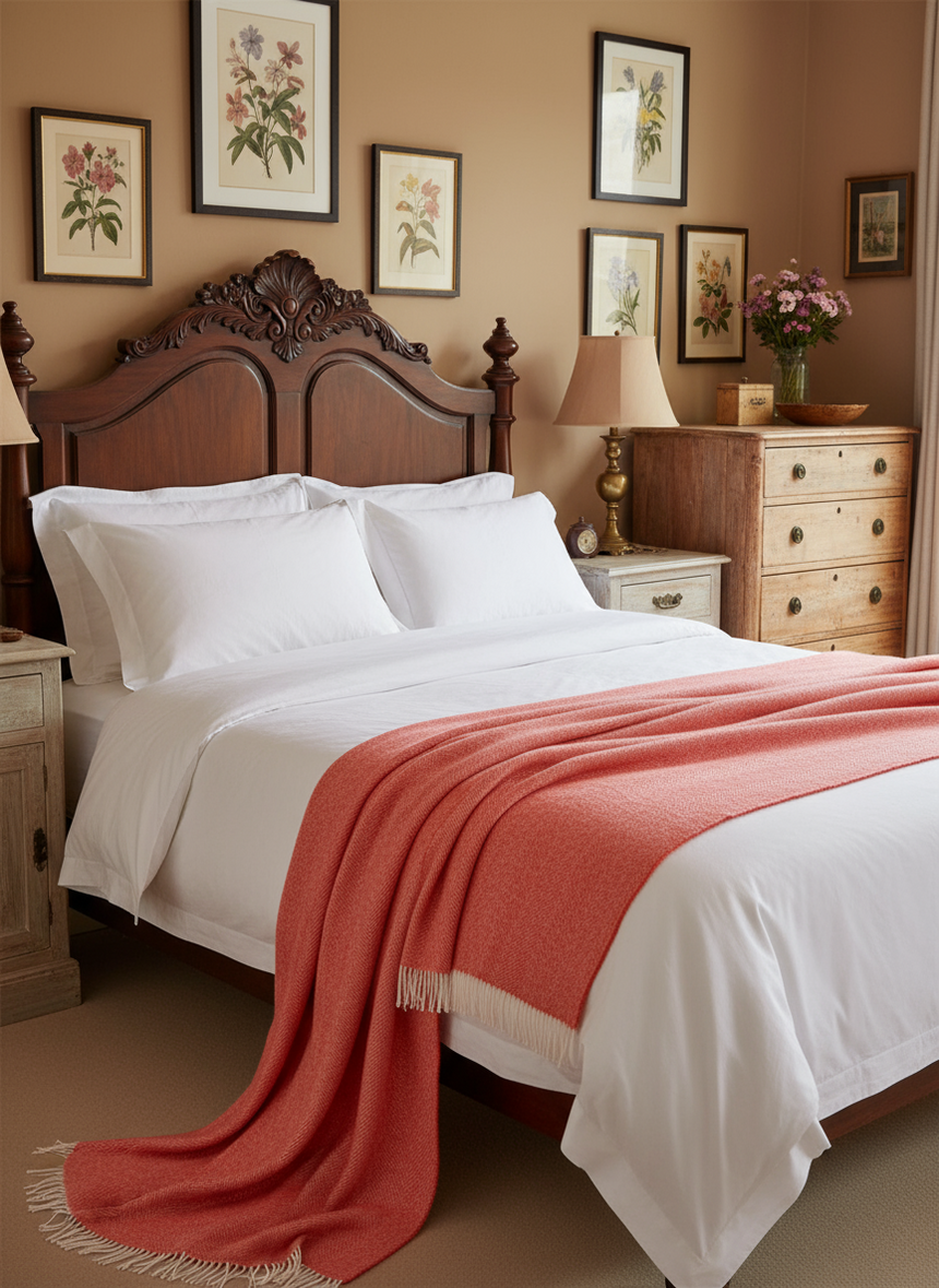 Bronte By Moon Herringbone Shetland Wool Throw, Flame