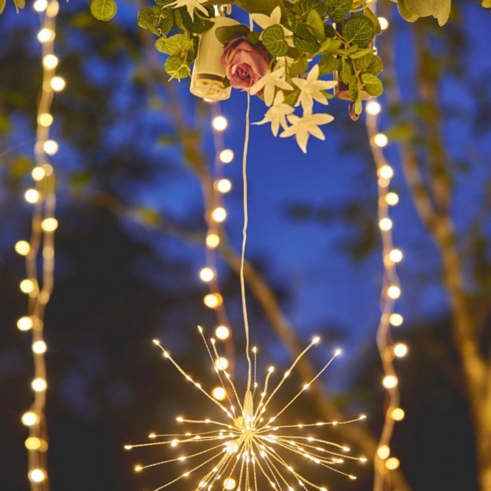 Hanging Starburst LED Fairy Light Silver (Battery Operated)