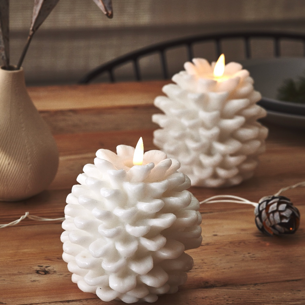 LED Pinecone Candle, White
