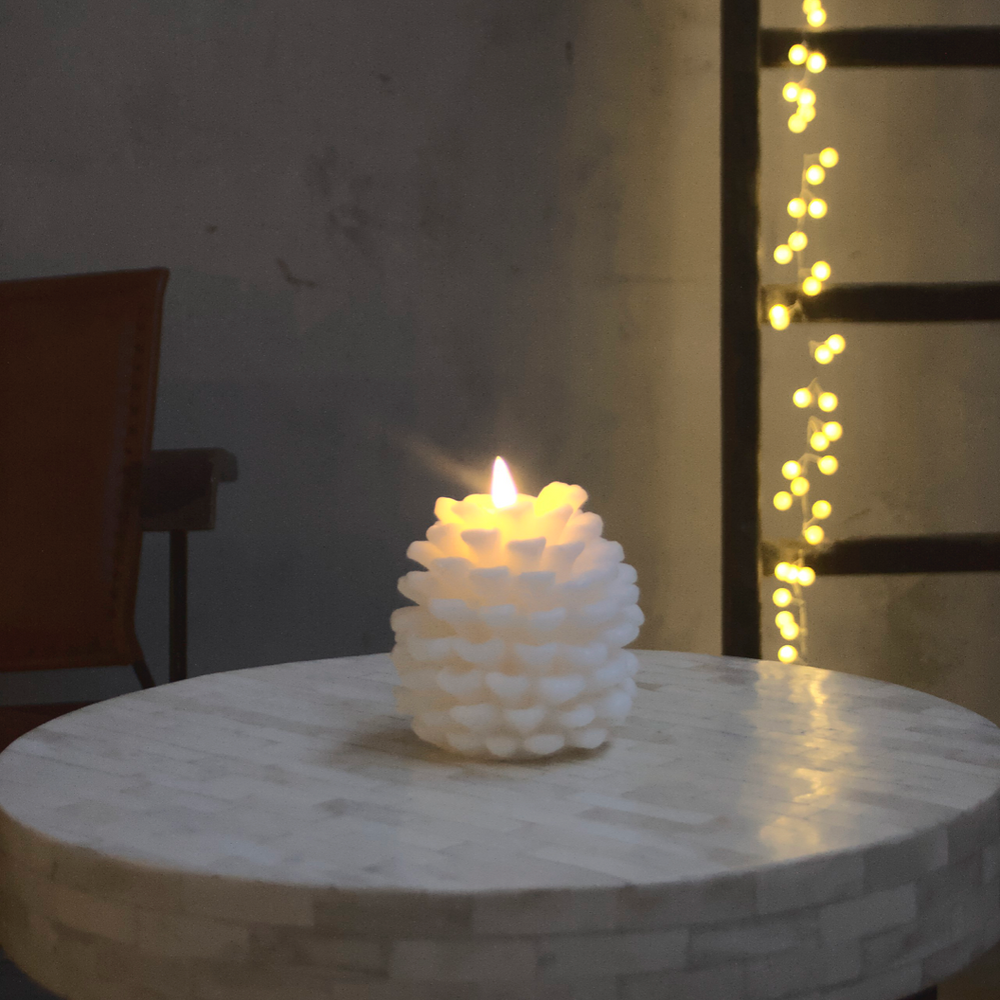 LED Pinecone Candle, White