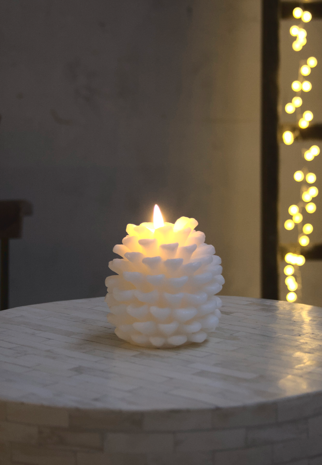 LED Pinecone Candle, White