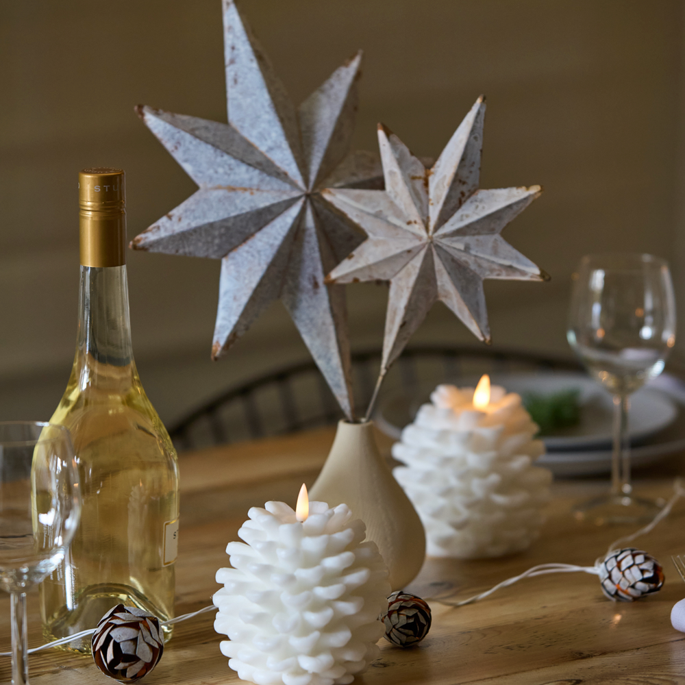 LED Pinecone Candle, White