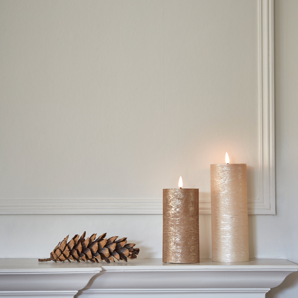 LED Pillar Metallic Candles Light Champagne (Set Of 2)