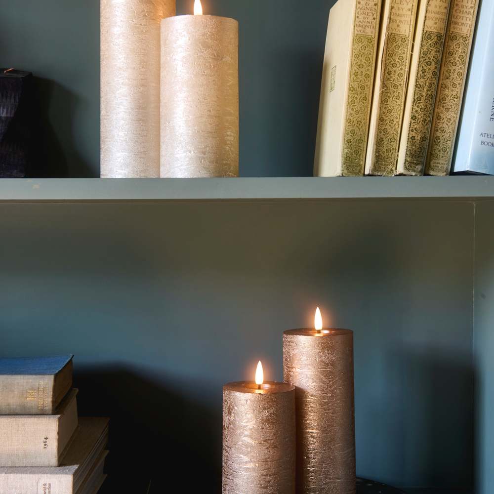 LED Pillar Metallic Candles Light Champagne (Set Of 2)