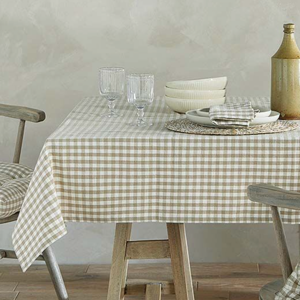 Walton & Co Gingham Cotton Tablecloth, Pale Olive