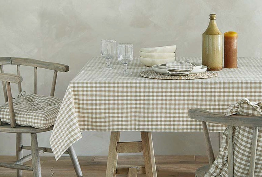 Walton & Co Gingham Cotton Tablecloth, Pale Olive