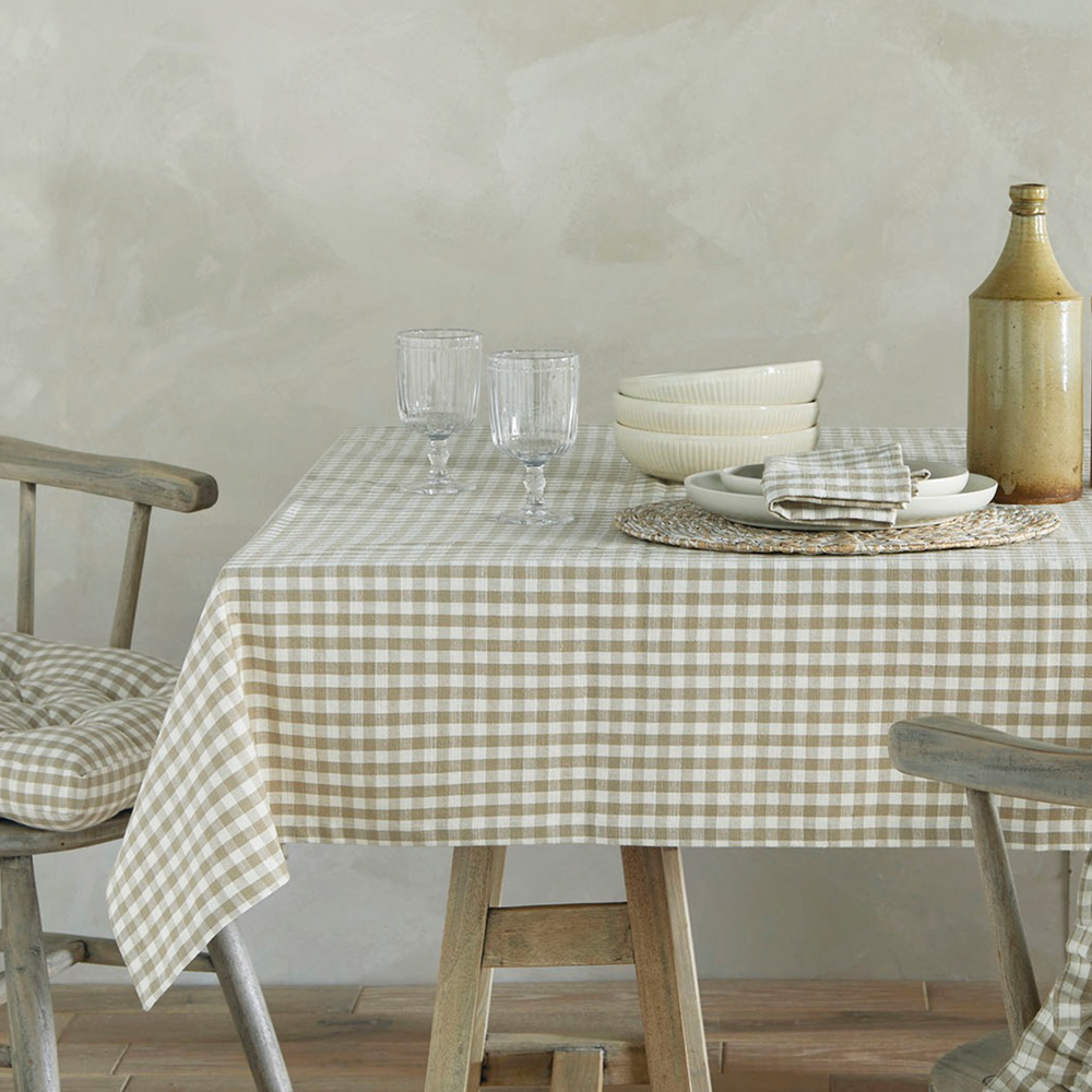 Walton & Co Gingham Cotton Tablecloth, Pale Olive