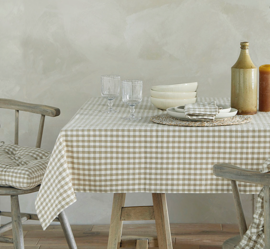 Walton & Co Gingham Cotton Tablecloth, Pale Olive