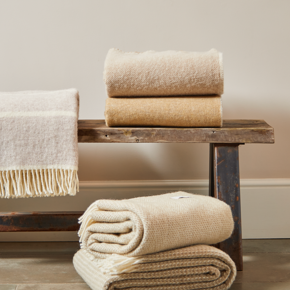 Tweedmill Beehive Pure New Wool Throw, Oatmeal