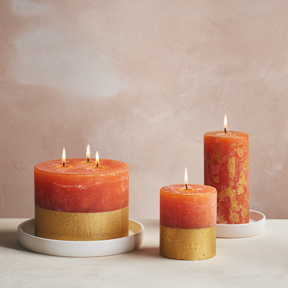 St Eval Gold Dipped Scented Pillar Candle, Orange & Cinnamon