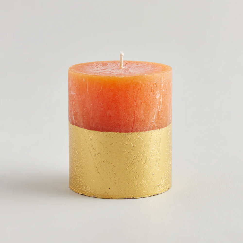 St Eval Gold Dipped Scented Pillar Candle, Orange & Cinnamon