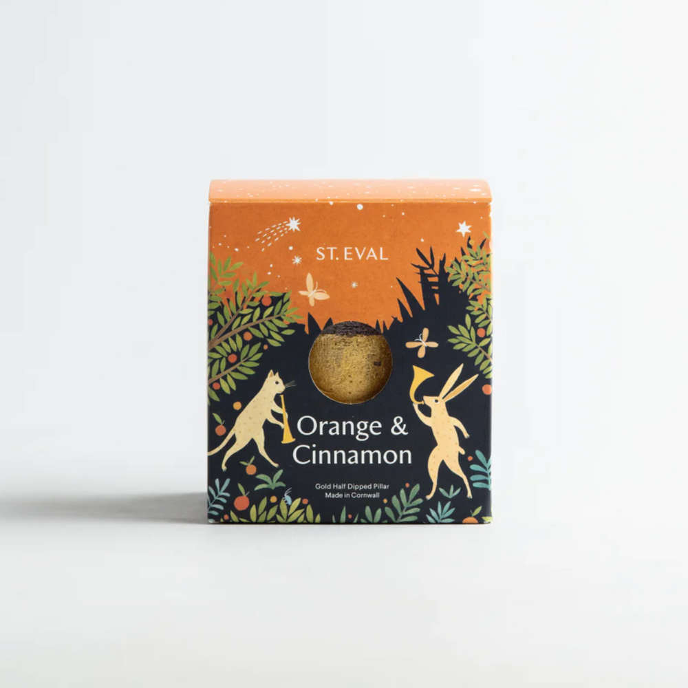 St Eval Gold Dipped Scented Pillar Candle, Orange & Cinnamon