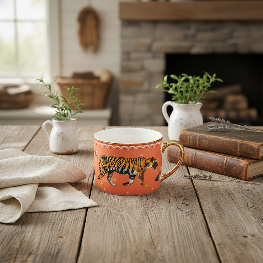 Wild Garden Straight Sided Porcelain Mug, Tiger