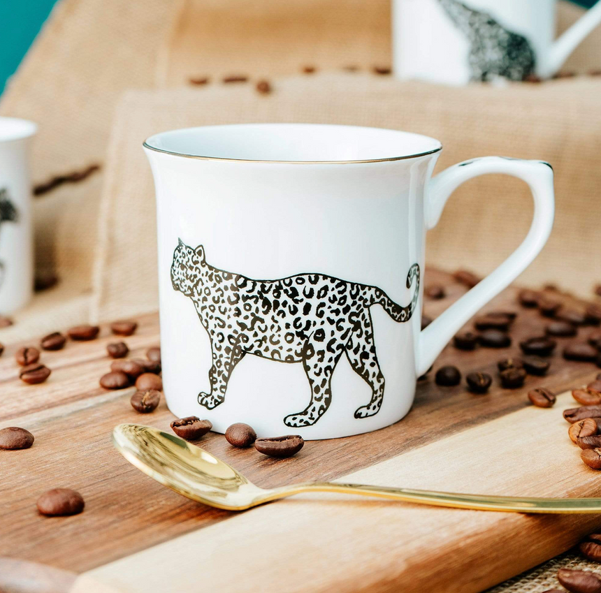 Fine Bone China Monochrome Mug, Cheetah