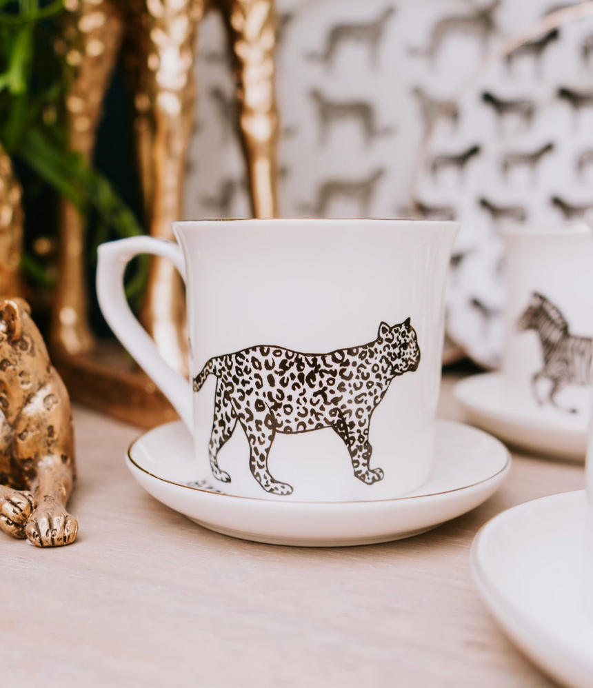 Fine Bone China Monochrome Mug, Cheetah