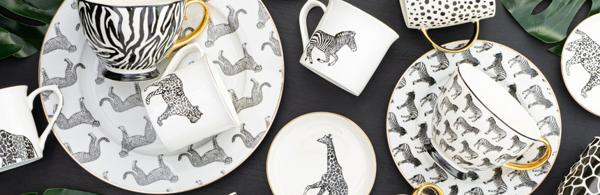 Fine Bone China Monochrome Mug, Cheetah