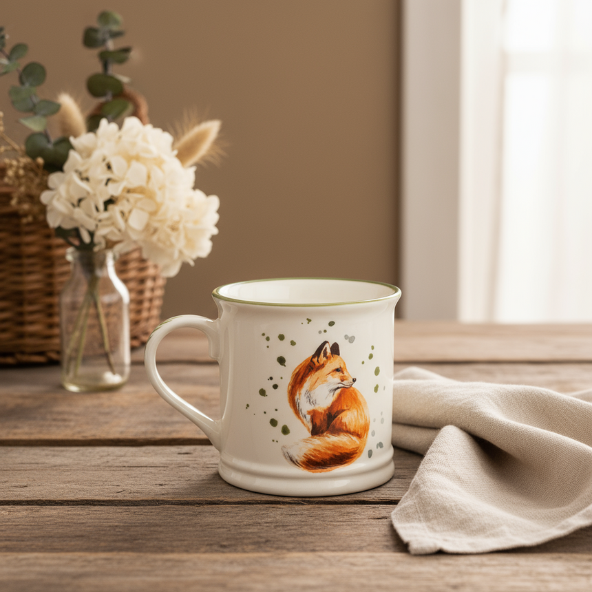 Rustic Country ceramic Tankard Mug, Fox