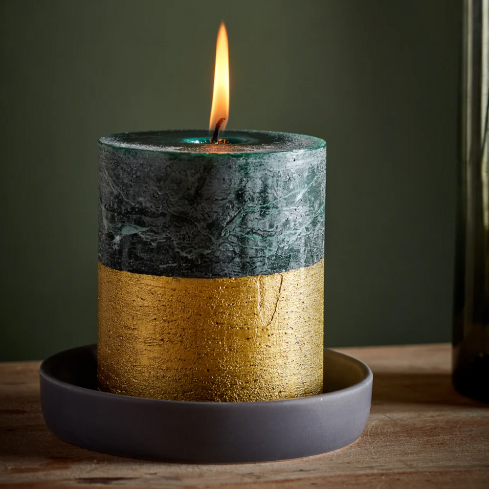 St Eval Gold Dipped Scented Pillar Candle, Winter Thyme